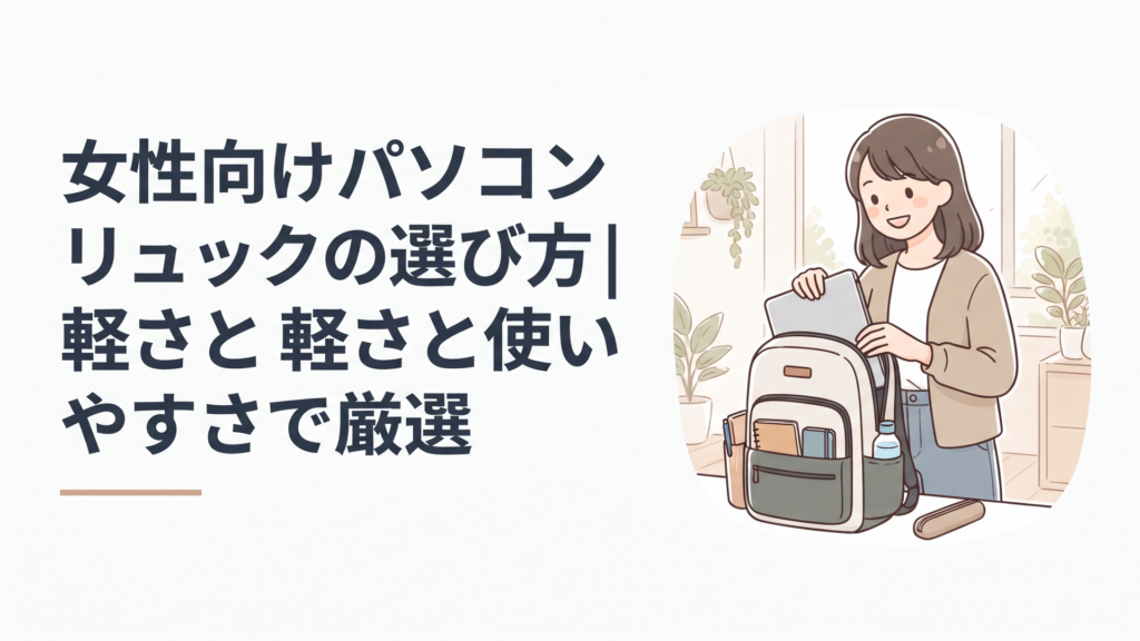 軽量なパソコンリュックにノートPCと通勤用品を収納する女性